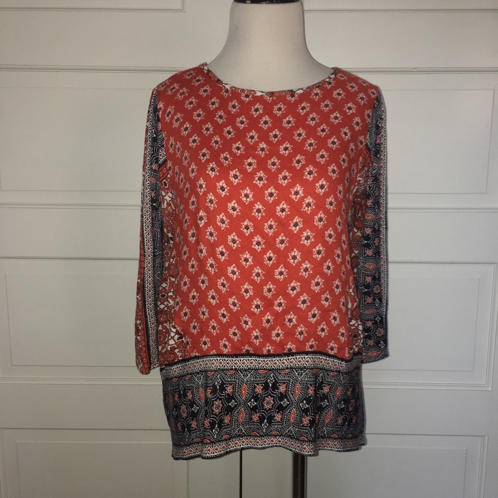 Lucky Brand Border Print Top S Red - Picture 2 of 8